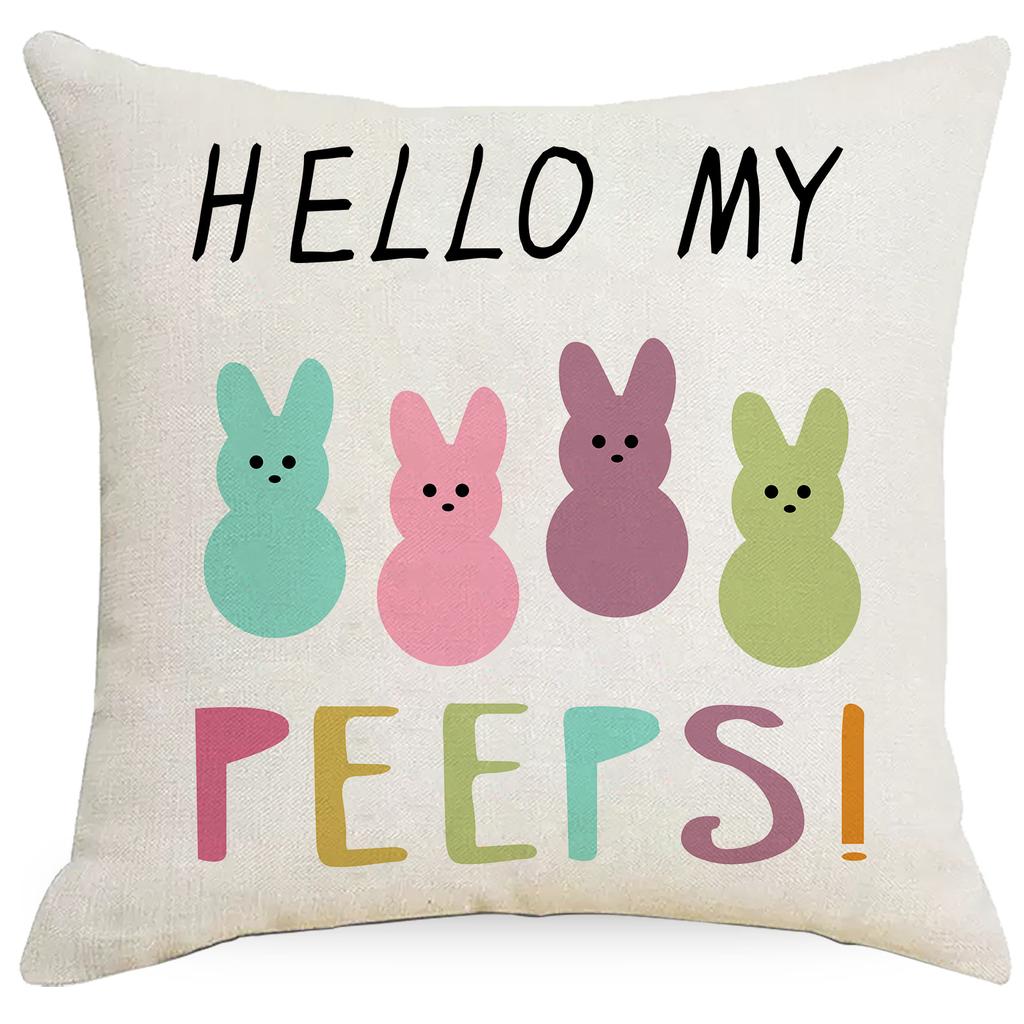 New Easter Pillowcase Rabbit Easter Egg Line Printed Fabric Sofa Pillow Cushion Cover