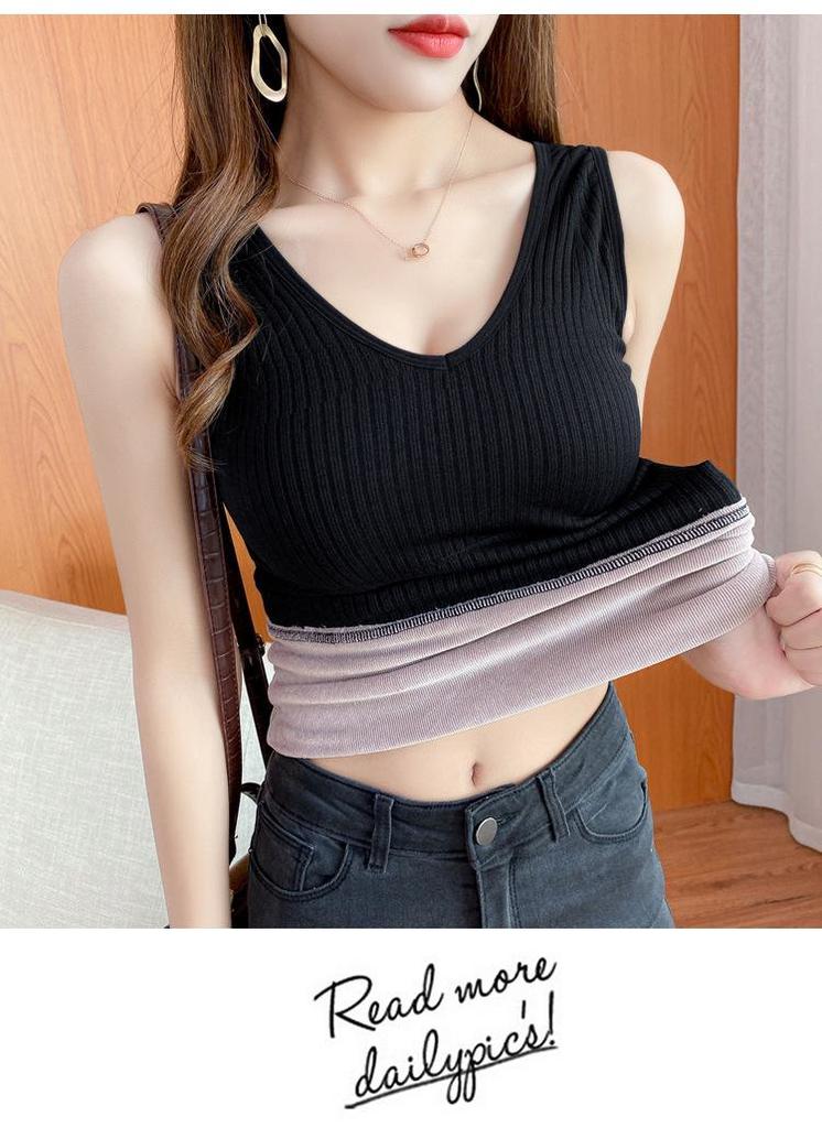 Women's 2025 Velvet-Lined Warm Vest with Chest Pads, V-Neck, Thickened for Autumn/Winter, Double Layer Base Layer.
