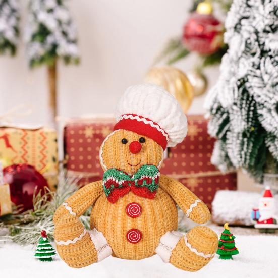 Рождественский пряничный человечек, плюшевая кукла, веселое рождественское украшение, мультяшная кукла, фигурка с поварской шапкой, шапка Санты для домашнего декора