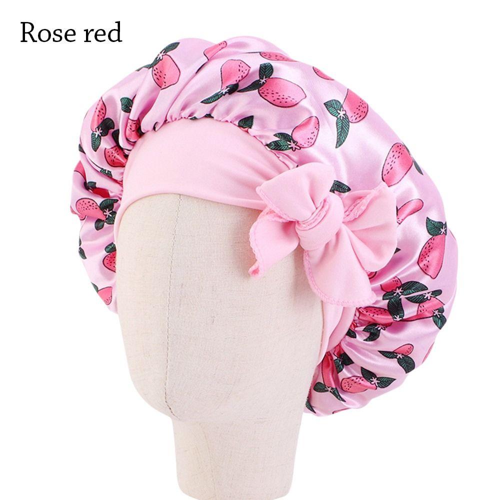 Boy Girls Flower Printed Silk Sleep Hat Shower Cap Satin Bonnet Hair Beanie