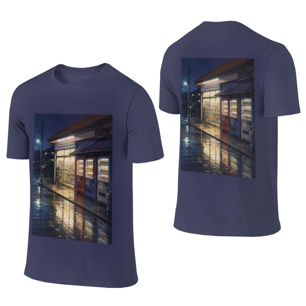Rainy Storefront Classic Anime Aesthetic Outdoor Reversible Tshirtkoreanstyle Vibe Breathable And Skinfriendly Shirt