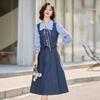 2025 Ретро Весна/Осень Двухпредметное Платье с Джинсовой Вставкой MJ2515 - Приталенное, Стильный Дизайн