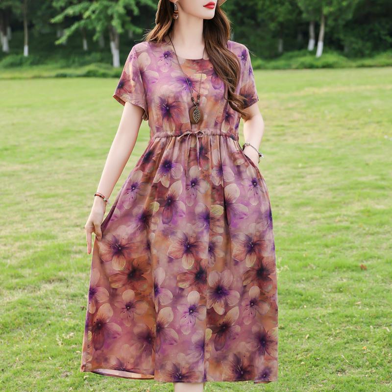 Женское длинное платье больших размеров, летнее платье с коротким рукавом и винтажным принтом для женщин