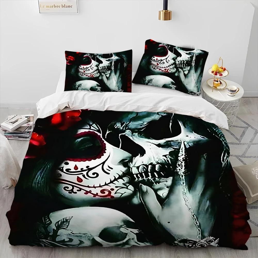 3D Horror Gothic Female Skull Dead Girl Comforter Bedding Set,Duvet Cover Bed Set Quilt Cover Pillowcase,Queen Size Bedding Set