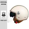 Classic White Green Stripes Open Face Motorcycle Helmets Leather Jet Moto Helmet with Daul Lens Electric Scooter Racing Helmet
