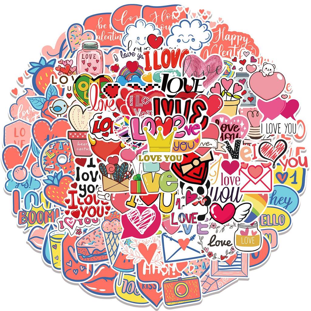 100 Valentine's Day Love Graffiti Stickers Decorate Suitcase Pen Guitar Notebook DIY Waterproof Stickers