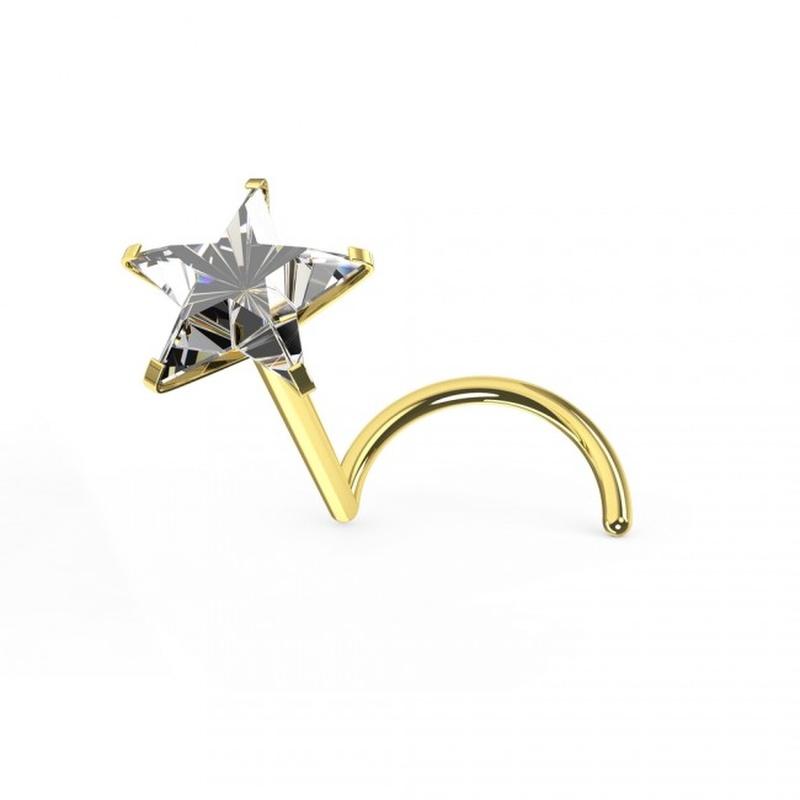 KODY PIERCING Носовой винт для пирсинга из 9-каратного золота, украшенный звездой из фианита CZ - драгоценный камень 3 мм - качественный пирсинг