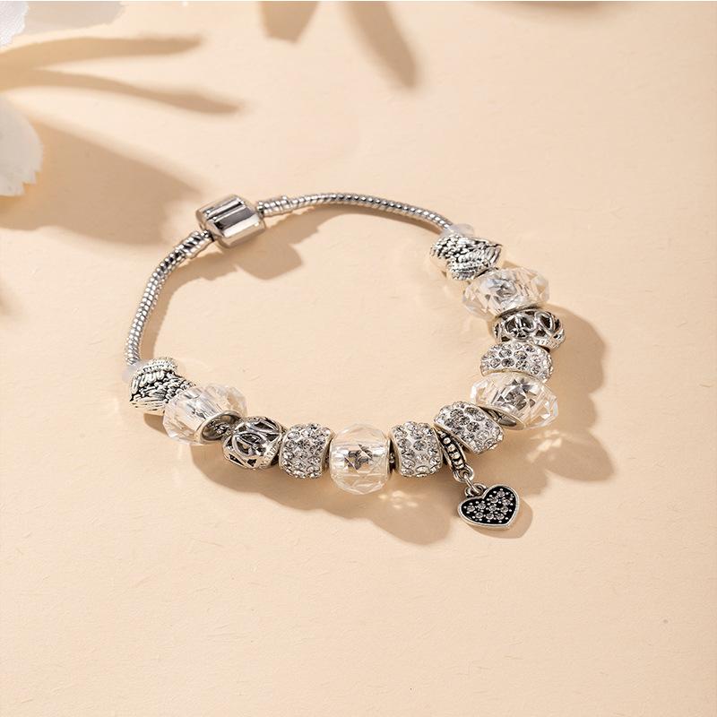 Sparkling Crystal Beaded Heart Bracelet With Rhinestone Pendant And Beaded Chain Charm
