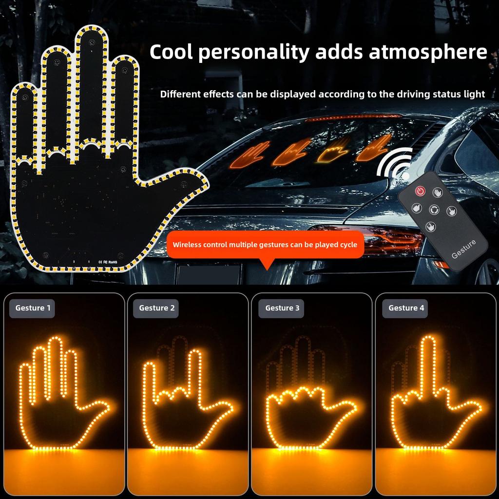 Car LED Finger Gesture Light for Rear Window LED Fun Interactive Gestures Palm Light Decoration