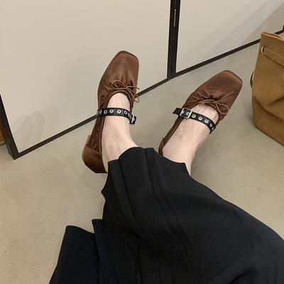 Мода Мода Ремешок с пряжкой Женские туфли-лодочки на плоской подошве Неглубокие Женские Обувь с бантом-бабочкой Шелковые Женские Туфли-балетки женские