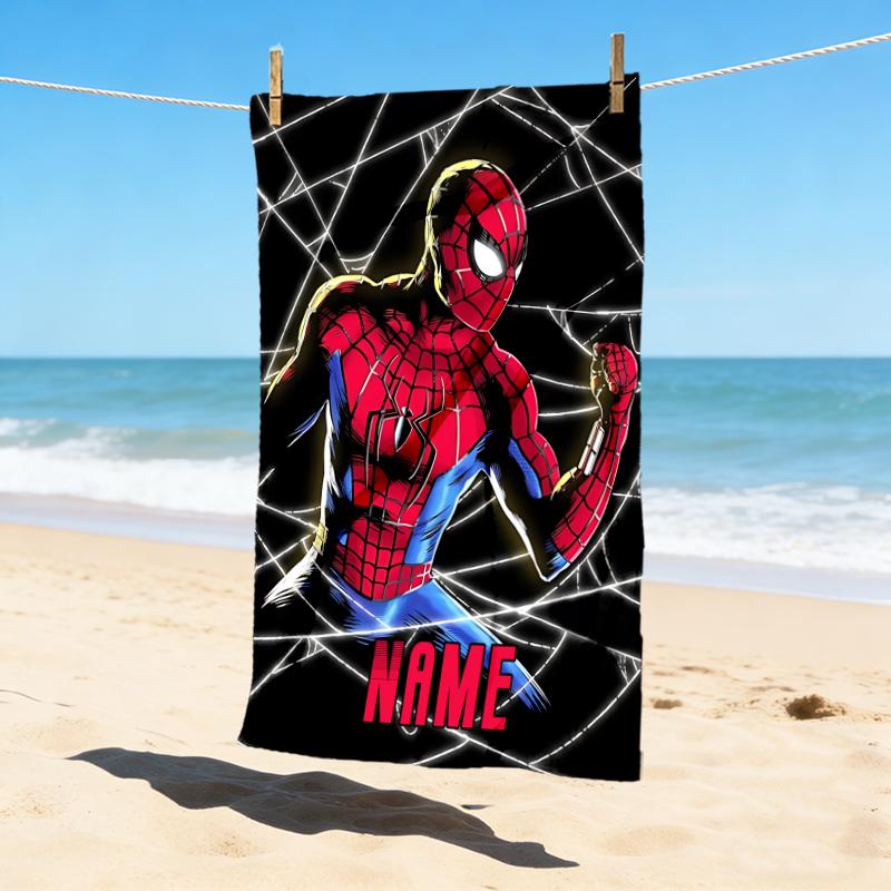 Personalized Name Spider-Man Pose Stylish Digital Printing Beach Towel Quick‑Drying Absorbent Blanket for Beach Pool Gym Travel