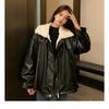 Winter Women's Plus Size Thick Section Plus Velvet Loose Leather Jacket Fur Integrated Warm Leather Jacket Trend