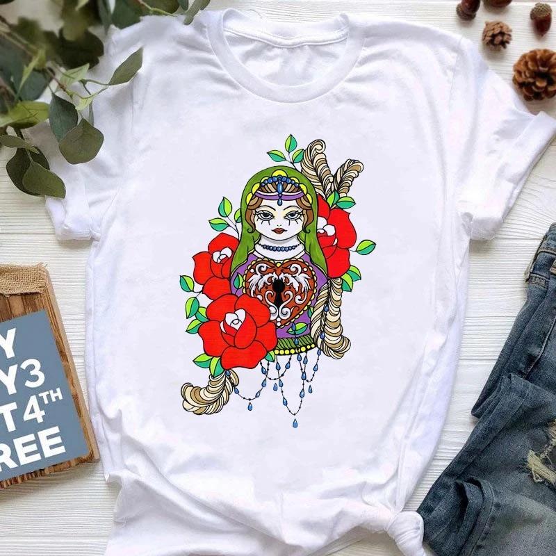 Russian Doll Interesting Print Pattern Harajuku Fashion Street Casual Street Wear Trendy Summer Unisex Unisex Universal Tshirt