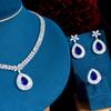 CMM Water Drop Royal Blue Cubic Zirconia Necklace Earrings Ring And Bracelet 4 Piece Wedding Jewelry Set