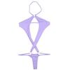 Bikini Shorts E6000 Fabric Micro Bikini Playsuit Teddy Halter Neck Sexy Costume Lingerie La Pomme Brand Made In Japan Purple [La Pomme] T-Back Women's