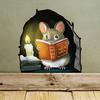 Christmas Mouse Wall Hole Sticker Mouse Reading Book Wall 3D Sticker Decal Funny Adorable KTY