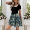 Women's Casual Flower Print Buttoned Elastic Bodycon Skirt With Pockets