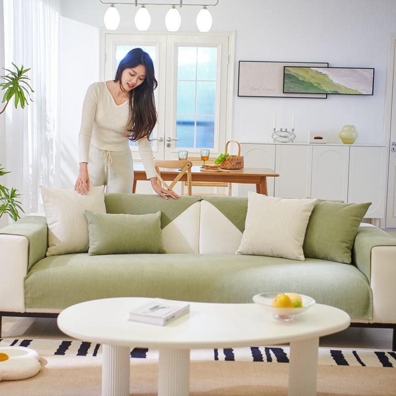 Подушка для дивана, современная легкая, роскошная, универсальная синельная нескользящая простая однотонная ткань для четырех сезонов, чехол для дивана