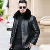 Зимняя куртка из натуральной кожи со съемной утолщенной бархатной подкладкой для папы среднего возраста, мужская куртка с воротником из овчины на пуговицах