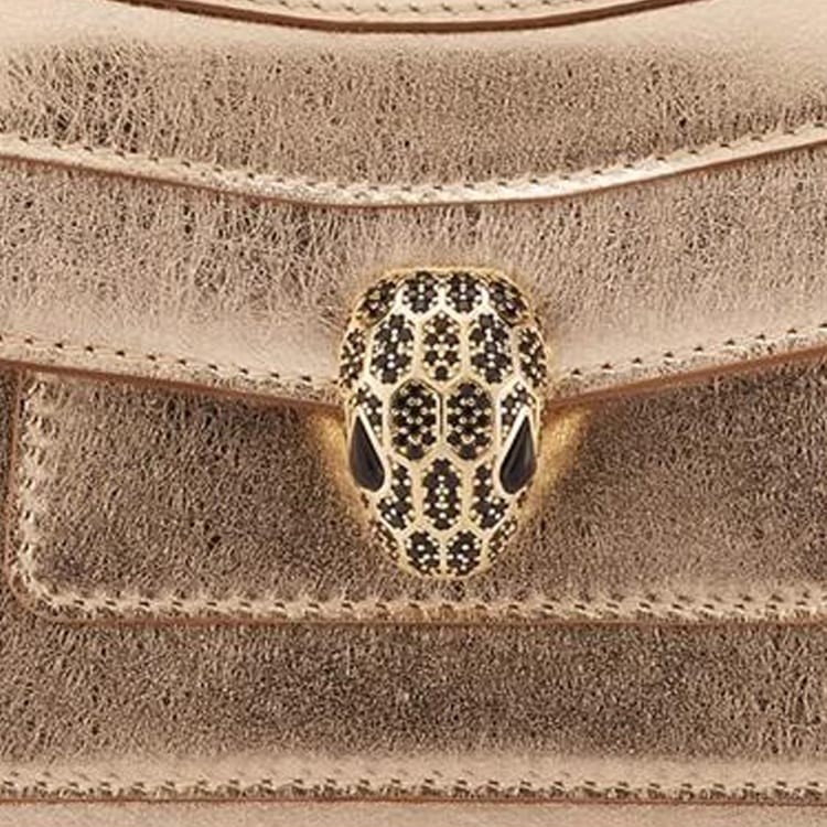 BVLGARI Serpenti Forever Series Calfskin Crossbody Bag, Shoulder Bag Women's Light Gold 293214