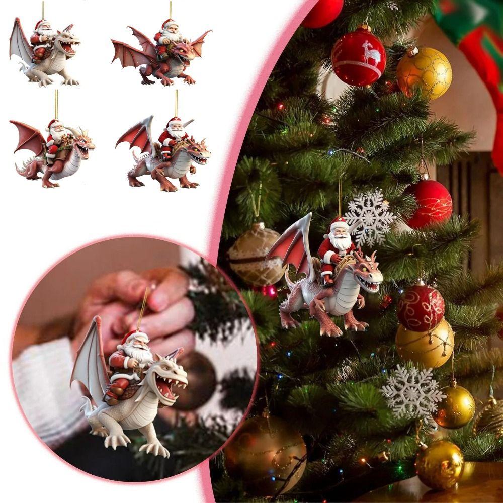 Мультяшное Рождественское украшение Санта Клаус Акриловая подвеска на елку Динозавр Новый год