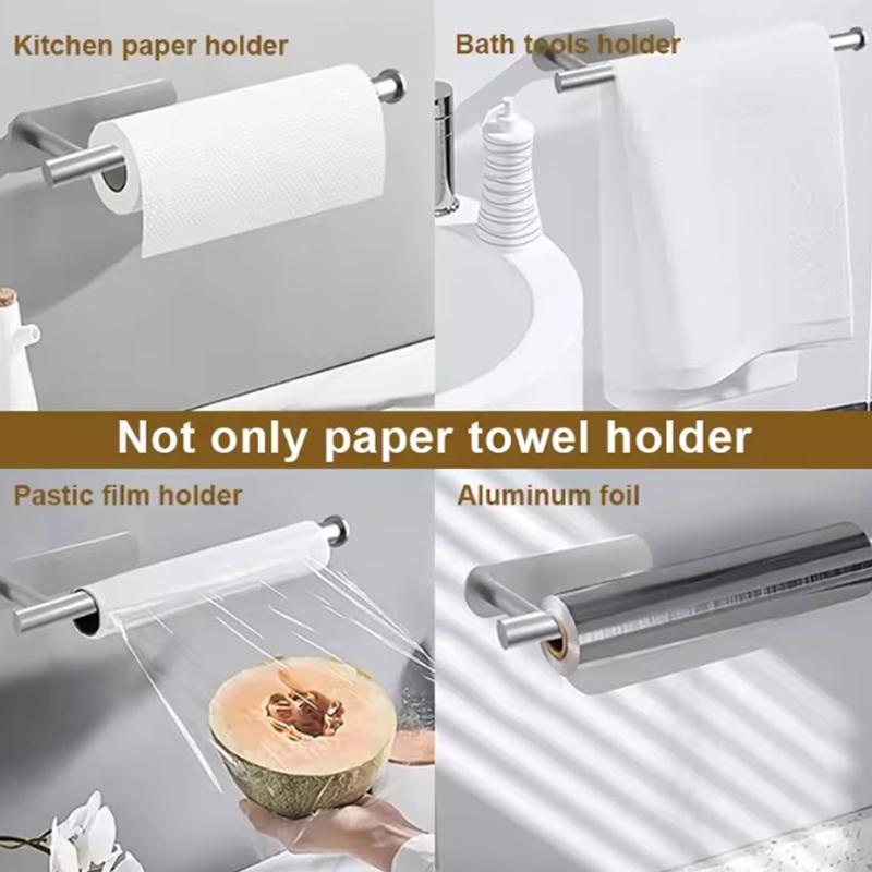 Self Adhesive Tssue Holder Punch-Free Roll Paper Holder Kitchen Hook Storage Holder Stainless Steel Wall Mount Towel Rack