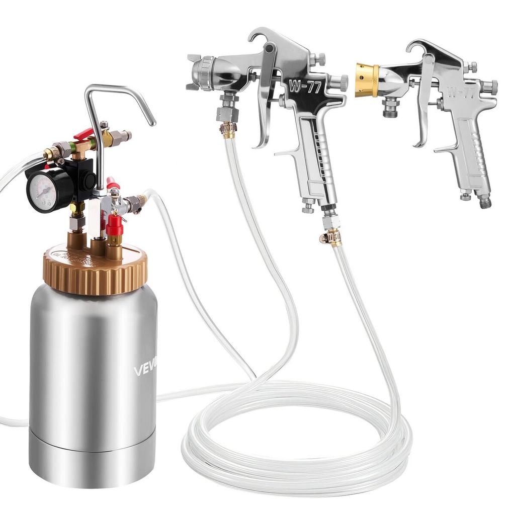 Spray Paint Pressure Pot, 2 L Pressure Pot Paint Sprayer, 1.8mm + 3mm Two Spray Guns Central Pneumatic Sprays Gun with Two 3 m Hoses for Furniture,