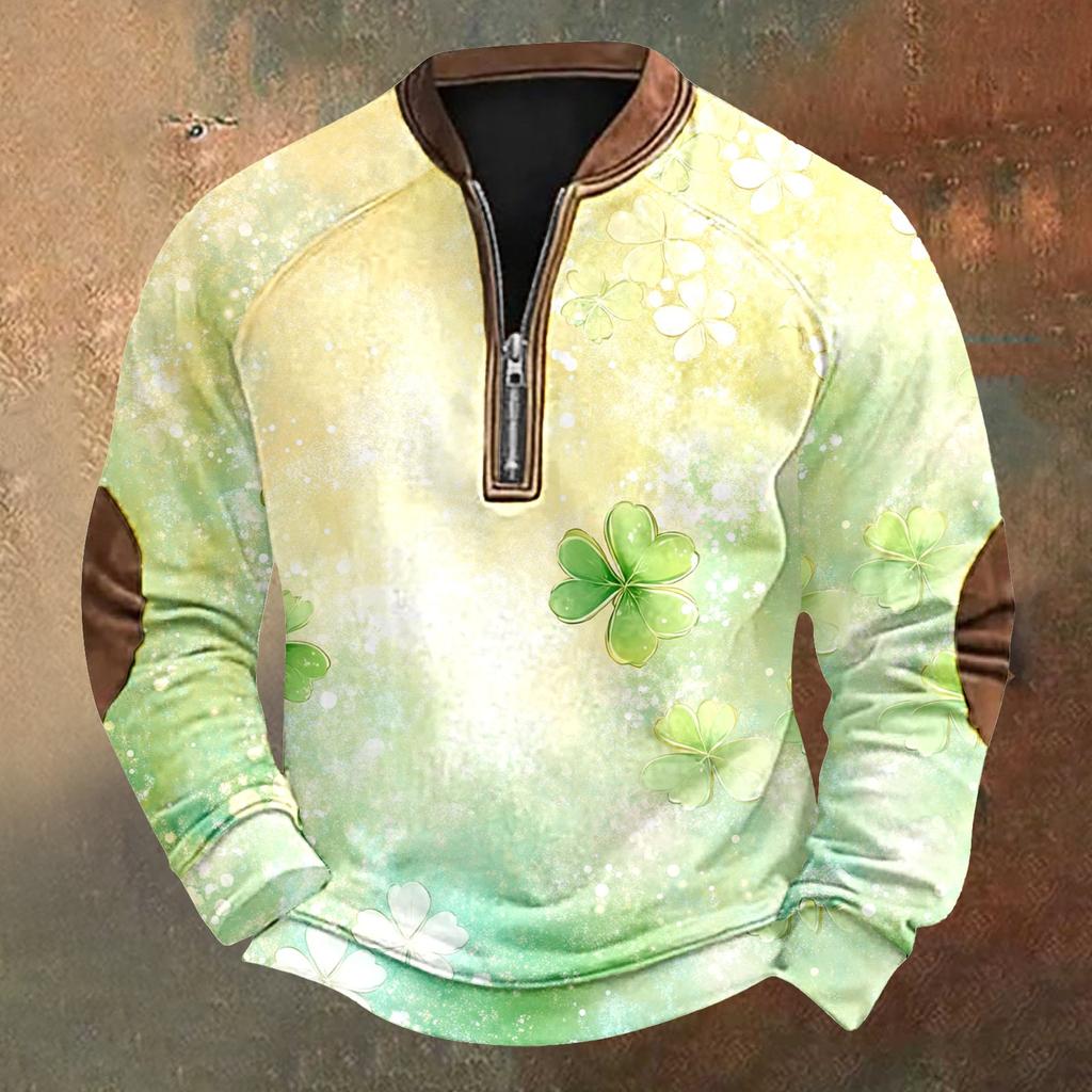 Men's St. Patrick's Day Vintage Casual Zip Sweatshirt Outdoor Casual Top