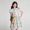 Girls' Fresh and Fashionable Printed Small Fly Sleeves Pure Cotton Dress