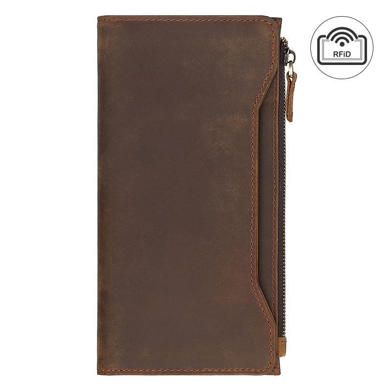 Jiamida Retro Genuine Leather RFID Anti-Theft Long Wallet for Men