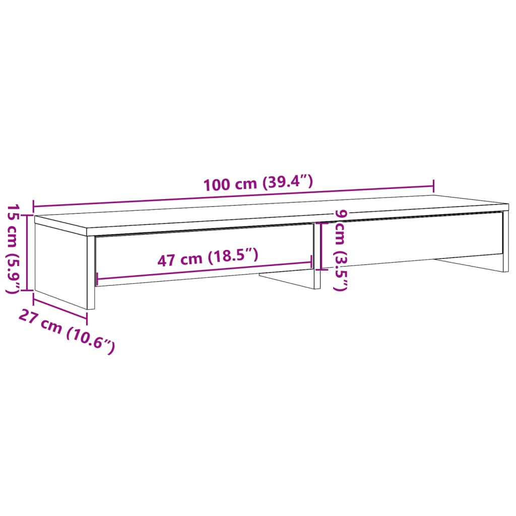 Dual Monitor Stand with Drawers Rustic Wood Look 100 x 27 x 15 cm