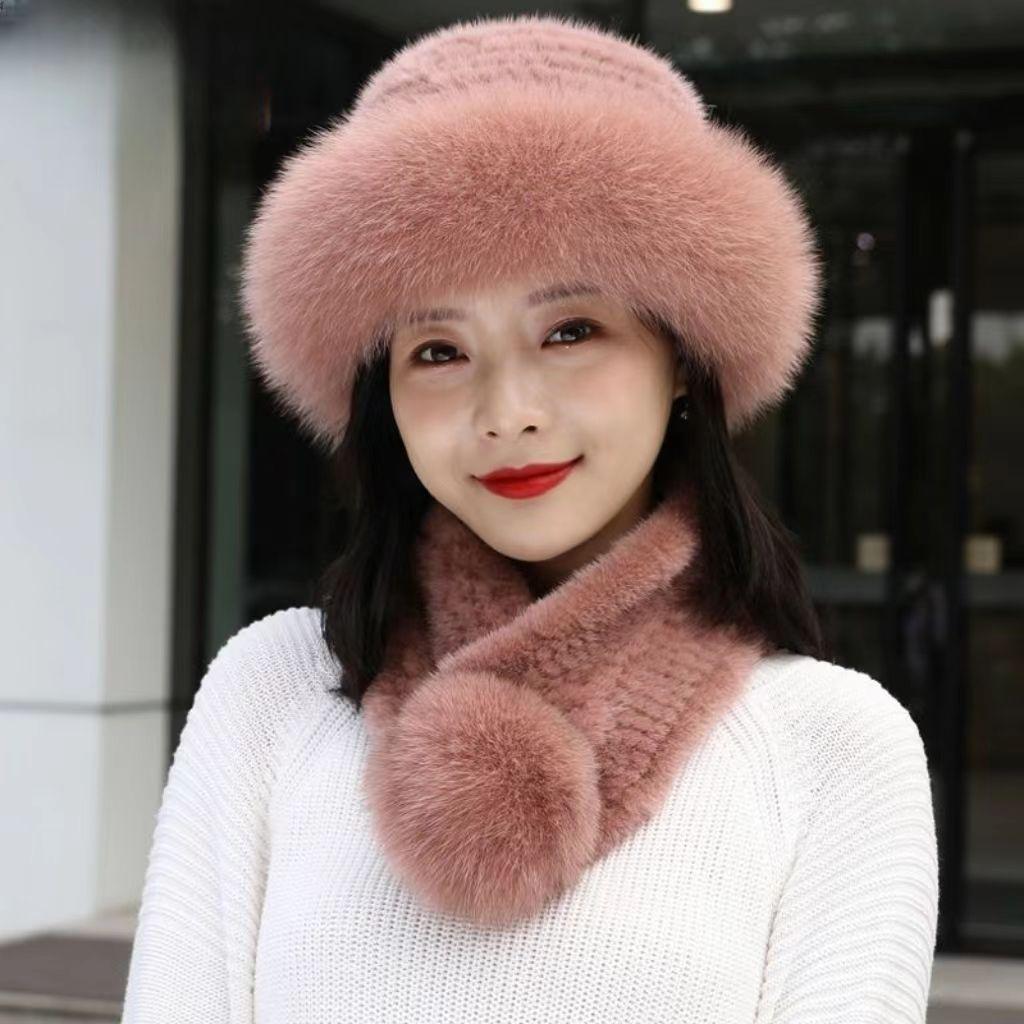 Женская Шапка Шапка из Искусственного Меха Лисы Зимняя Extra Толстая Стиль Ladieswear Монгольский Берет Шарф и Шапка-Бассейн Баотоу Ветрозащитная и Снегозащитная Шапка