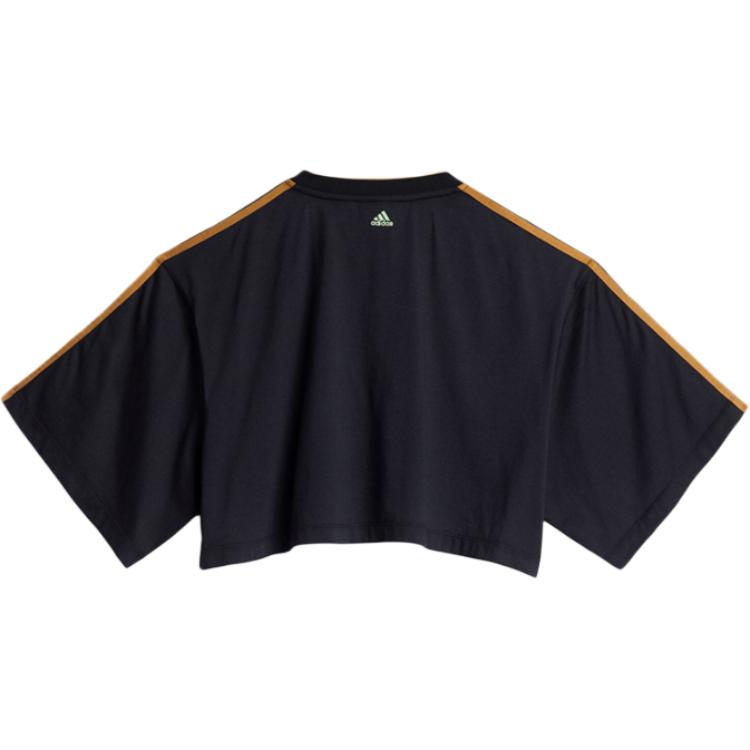 Adidas Ivy Park Полосатая мягкая повседневная футболка с коротким рукавом для женщин, топы, черный цвет GR1433