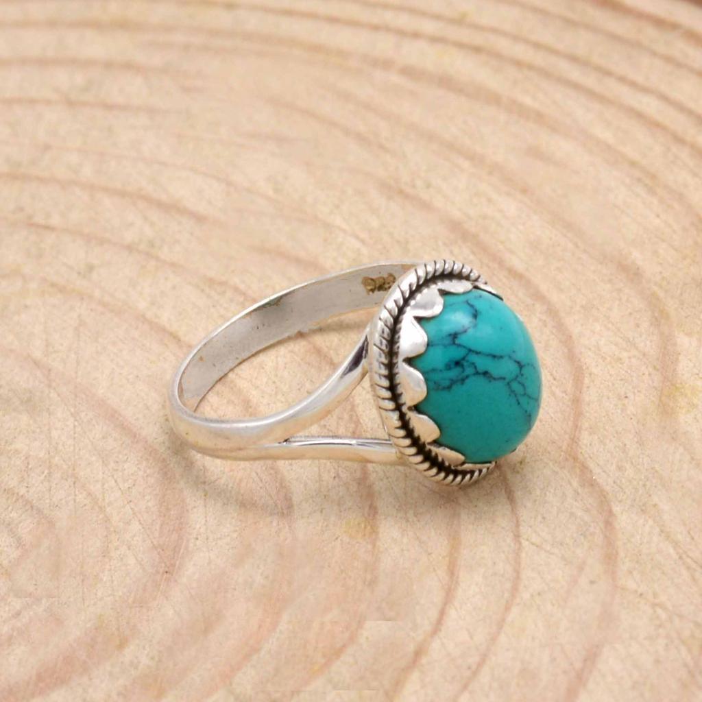 Кольцо из стерлингового серебра 925 пробы с бирюзой, драгоценный камень Фироза, женское кольцо ручной работы в стиле бохо, ювелирные изделия