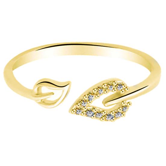 Adjustable Hollow Heart Leaf Rhinestone Opening Finger Ring Women Jewelry