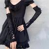 Women Lolita Jk Lace Fingerless Gloves Black Gothic Strapping Sunscreen Sleeve Clothing Accessories Elastic Mesh Punk Gloves
