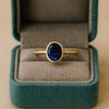Oval Cut Blue Sapphire Solitaire Ring – Yellow Gold Plated Bezel Setting, Engagement Wedding Jewelry Gift for Women