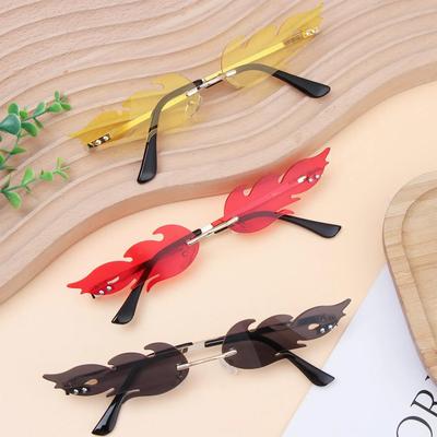 Женские солнцезащитные очки 'Пламя' Модные безободковые очки Новинка Металлическая оправа Uv400 Солнцезащитные очки Косплей Вечеринка Уличная одежда Очки