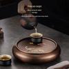 Hand-Painted Retro Bronze Round Tea Tray with Rooster Design