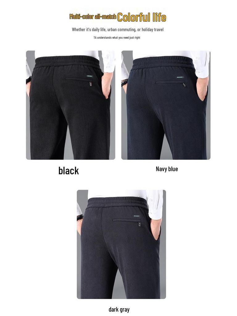 Мужские вельветовые брюки на флисовой подкладке - Эластичные, Свободного кроя, Прямого покроя для осени и зимы