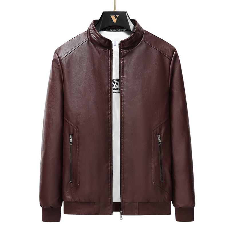 Мужская кожаная куртка в стиле business casual со стойкой, простая мужская куртка, универсальная куртка в корейском стиле, модная куртка высокого качества