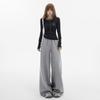 Women's 2-Color Elastic Waist Wide-Leg Pants with Drawstring - Spring 2025 Casual Slim Straight Floor-Length Drape Style