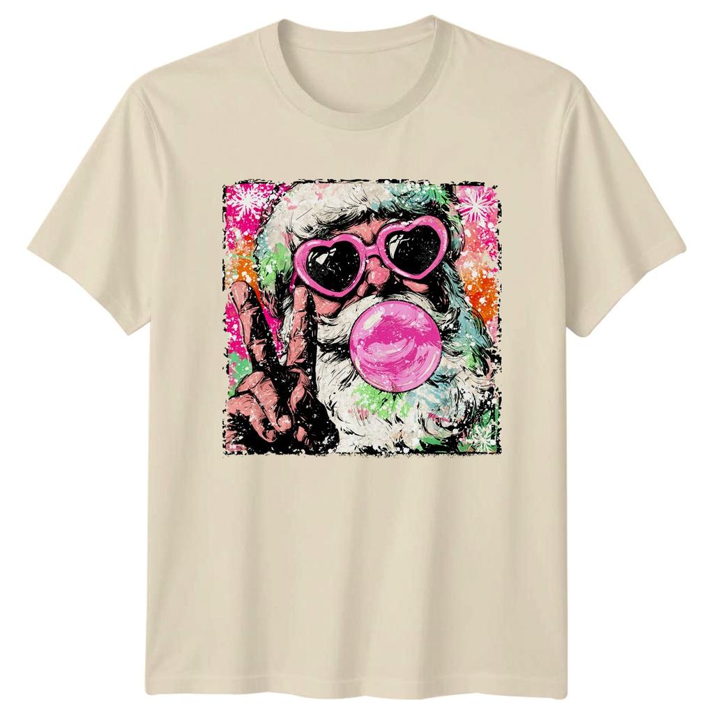 Christmas Santa Heart Glasses Bubble Gum Peace Sign Unisexs Unisexs Graphic Tee