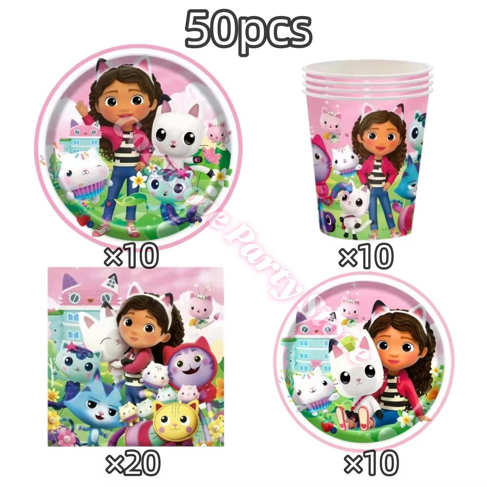 Gabby Dollhouse Birthday Party Decoration Gabby Plates Cups Napkins Cake Topper Balloons For Kids Party Favors Gifts Photo Booth