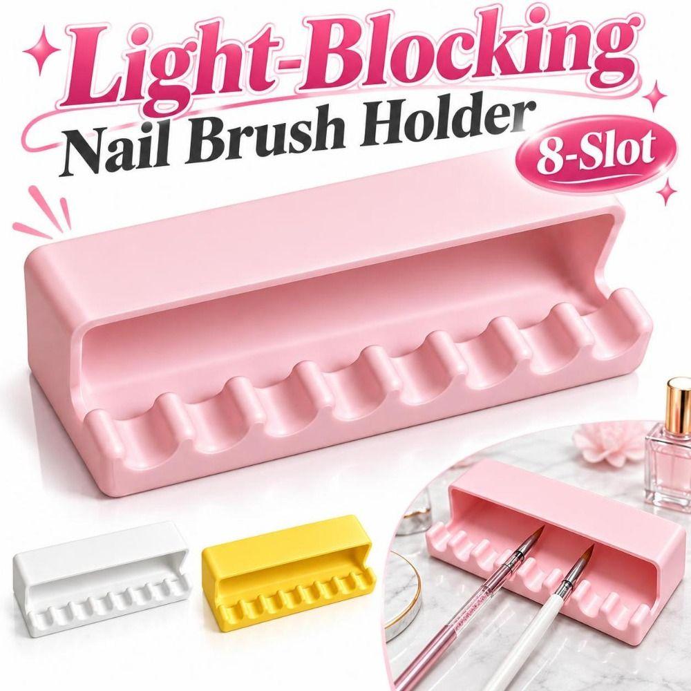 Light-Blocking Nail Brush Stand 8-Slot Manicure Brush Organizer Nail Brush Holder Multifunctional