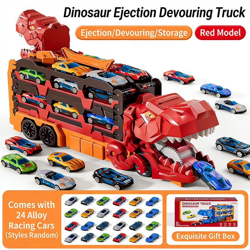 Образовательный грузовик для хранения динозавров: 24 Сплавные машинки с пусковой трассой – Обучают организации и мелкой моторике