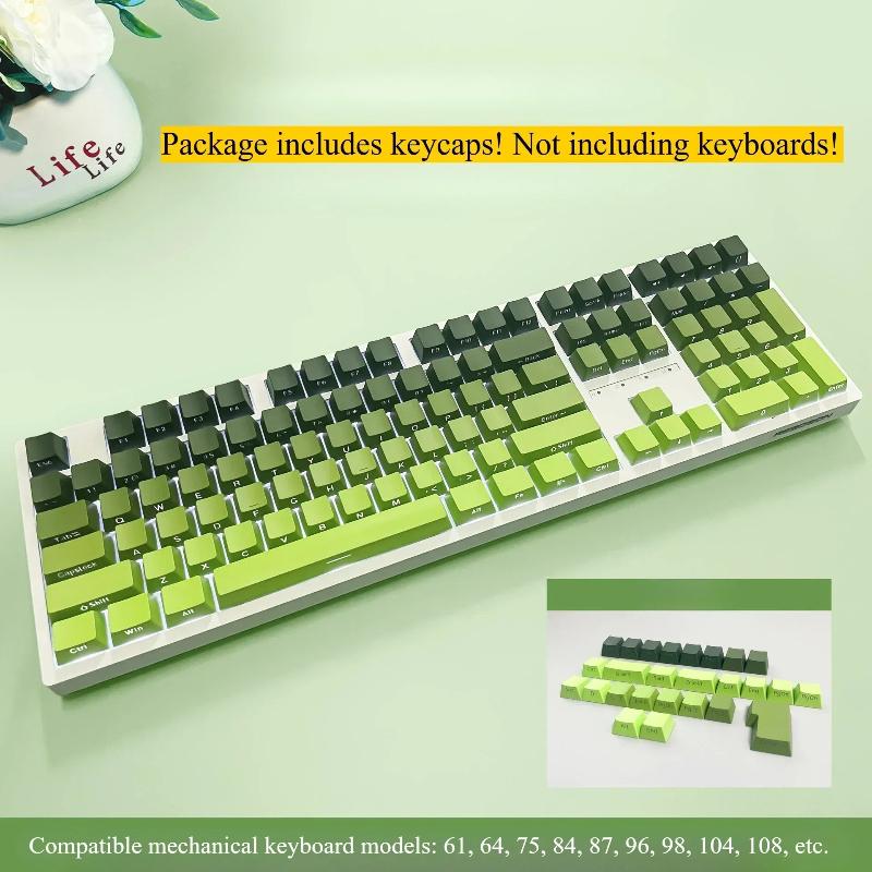 Xiaomi New 133 Keys Gradient Green Shine Through Keycaps Side Printed PBT Keycap Cherry Profile Double Shot for Mechanical Keyboards