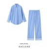 Kaslead New Arrival Women's Fashion Style Stripes Poplin Shirt Casual Pants 5230011 5030402