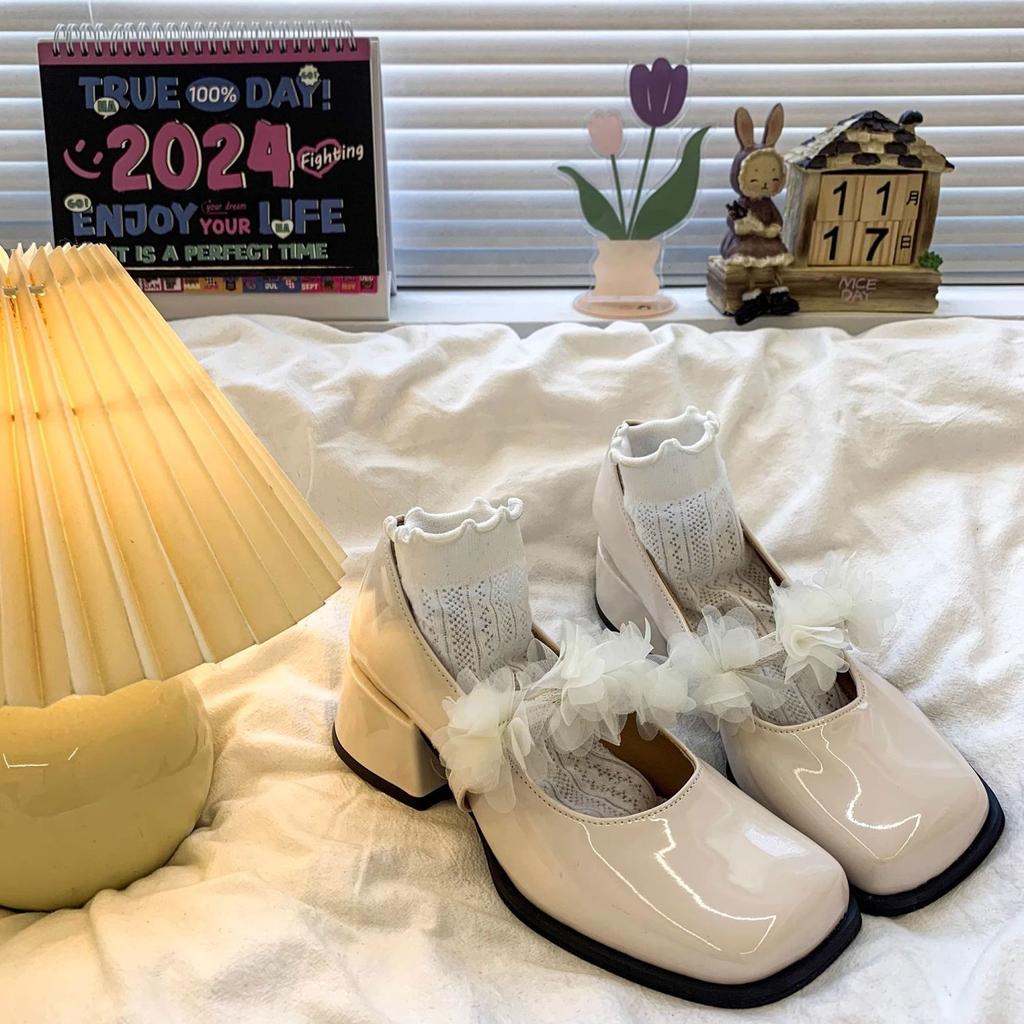 Туфли женские Мэри Джейн на толстом французском каблуке, лето 2025, новые туфли из лакированной кожи с квадратной головкой и неглубоким горлом в стиле феи с юбкой