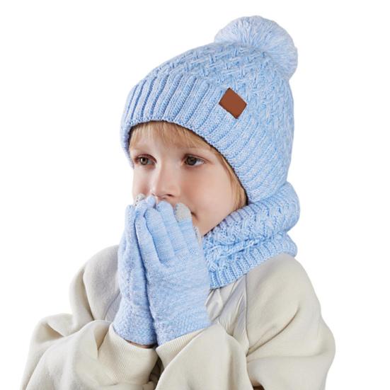 Детская зимняя шапка, перчатки, шарф, комплект для девочек и мальчиков, вязаная шапка с помпоном, утеплитель, варежки, комплект для малышей, аксессуары для холодной погоды для детей 4-10 лет